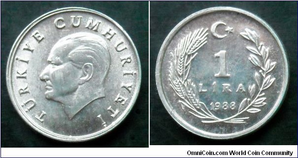 Turkey 1 lira.
1988, Mintage: 75.000 pieces.