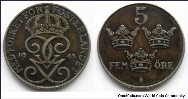 Sweden 5 ore.
1945, Iron