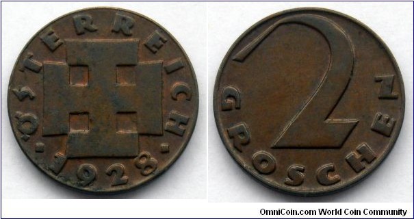 Austria 2 groschen.
1928 (II)