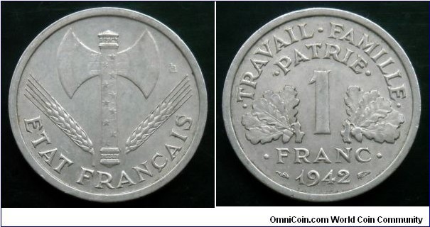 Vichy French State 1 franc. 1942