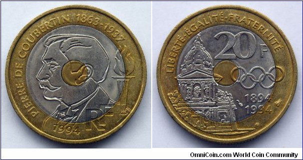 France 20 francs.
1994, Pierre de Coubertin (II)
