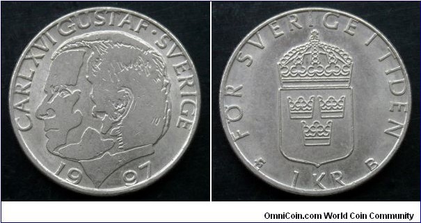 Sweden 1 krona.
1997