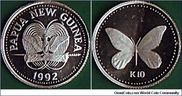 Papua New Guinea 1992 10 Kina.

Butterfly.
