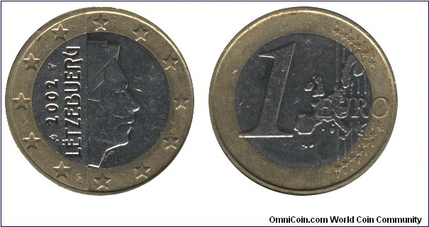 Luxembourg, 1 euro, 2002, Ni-Brass-Cu-Ni, 23.25mm, 7.5g, Grand duke Henri