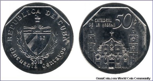Cuba, 50 centavos, 2018, Catedral del la Habana.