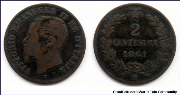 Italy 2 centesimi.
1861 M