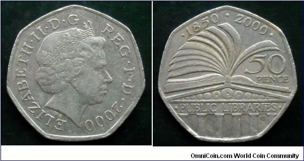 50 pence. 2000, 150th Anniversary of the Public Libraries System.