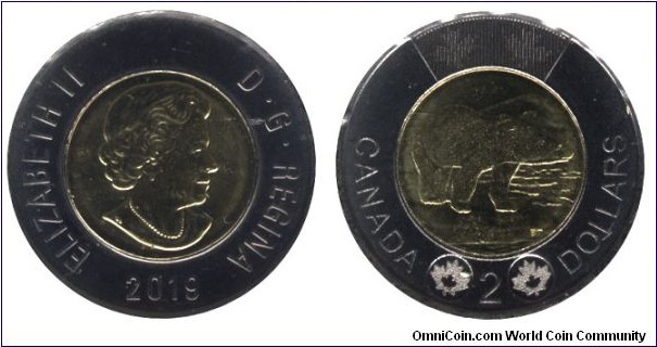 Canada, 2 dollars, 2019, bi-metallic, Polar Bear, Queen Elizabeth II.