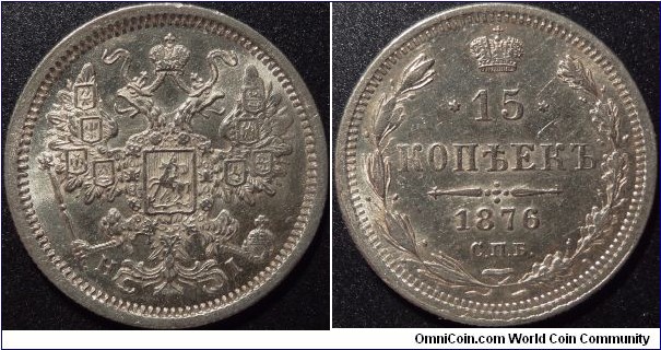 AR 15 kopeck 1876 SPB-NI. ANACS AU58