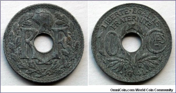 France 10 centimes.
1941, Zinc (II)