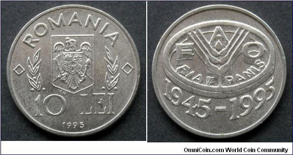 Romania 10 lei.
1995, 50th Anniversary of F.A.O. (II)