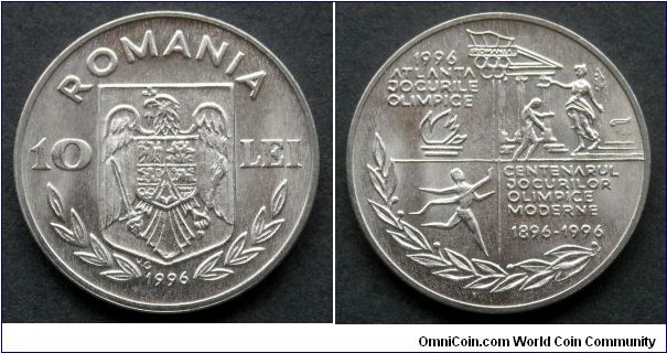 Romania 10 lei.
1996, 100th Anniversary - Olympic Games of modern times. Mintage: 10.000 pcs.