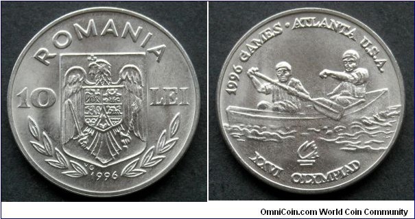 Romania 10 lei.
1996, Atlanta Olympics 1996 - Canoe. Mintage: 10.000 pcs.