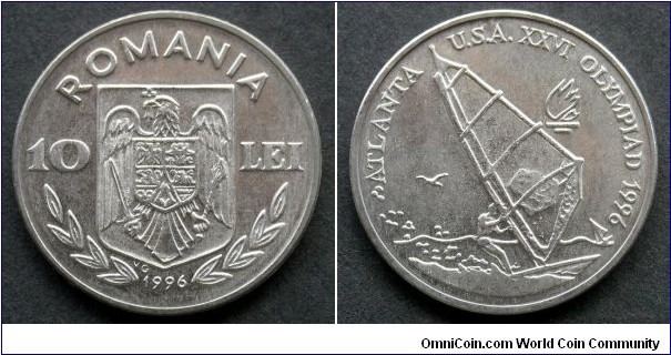 Romania 10 lei.
1996, Atlanta Olympics 1996 - Windsurfing. Mintage: 10.000 pcs.