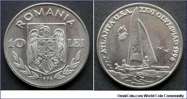 Romania 10 lei.
1996, Atlanta Olympics 1996 - Sailboat. Mintage: 10.000 pcs.