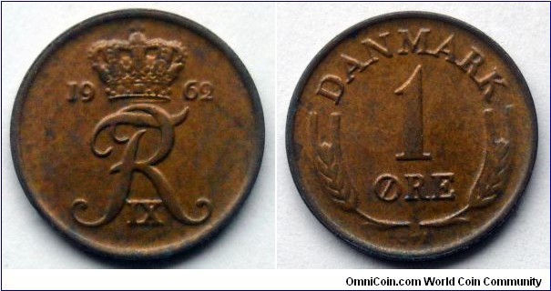 Denmark 1 ore.
1962, Bronze 