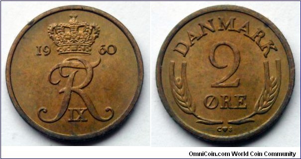 Denmark 2 ore.
1960, Bronze 