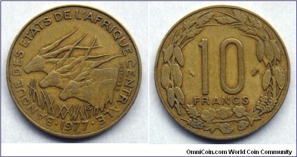 Central African States  
10 francs. 1977 (II)