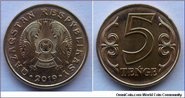 Kazakhstan 5 tenge.
2019, Latin inscription. Brass plated steel.