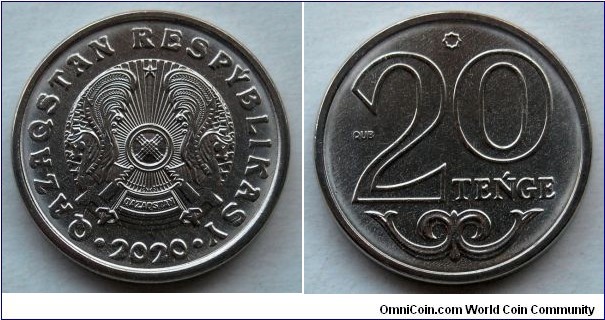 Kazakhstan 20 tenge.
2020, Latin inscription. Nickel plated steel.