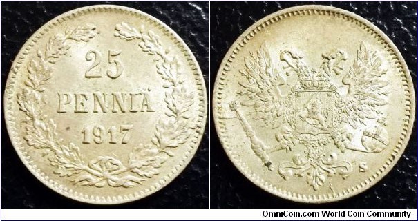 Finland 1917 25 pennia. Nice condition!. Weight: 1.31g. 