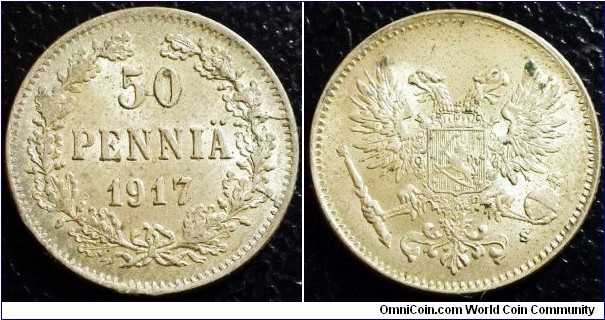 Finland 1917 50 pennia. Nice condition!. Weight: 2.58g. 