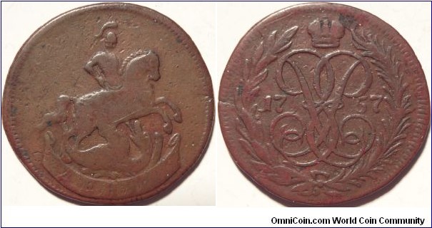 AE Denga (1/2 kopeck) 1757, Sestroretsk Mint