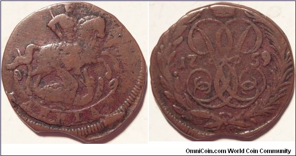AE Denga (1/2 kopeck) 1759, Moscow Mint