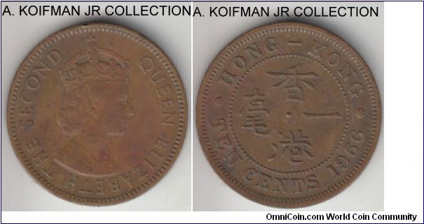 KM-28.1, Hong Kong 10 cents; nickel-brass, reeded and security edge; Elizabeth II, British possession coinage, dark toned very fine or so.