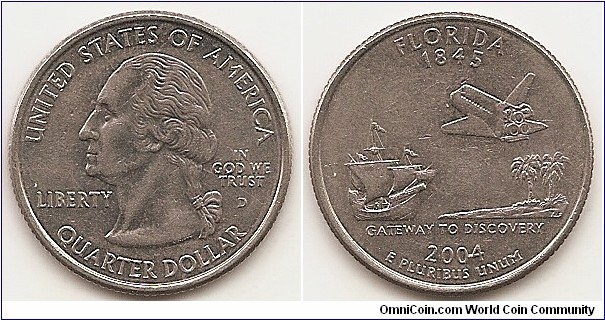 1/4 Dollar
KM#356
5.6700 g., Copper-nickel clad copper, 24.3 mm. Series: 50 State Quarters Program Obv: The portrait in left profile of George Washington, the first President of the United States from 1789 to 1797, is accompanied with the motto 