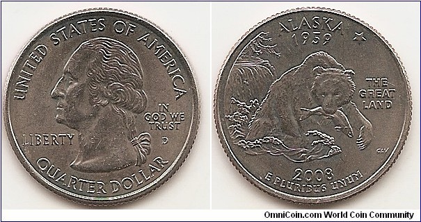 1/4 Dollar
KM#424
5.6700 g., Copper-nickel clad copper, 24.3 mm. Series: 50 State Quarters Program Obv: The portrait in left profile of George Washington, the first President of the United States from 1789 to 1797, is accompanied with the motto 