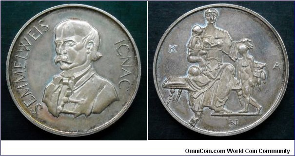 Silver medal celebrating Ignaz Semmelweis who was a Hungarian physician known as an early pioneer of antiseptic procedures.