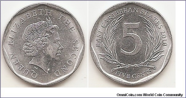 5 Cents
KM#36
1.7400 g., Aluminum, 23.1 mm.. Ruler: Elizabeth II (1952-date). Obv: Portrait of Queen Elizabeth II to the right, is surrounded with the inscription 