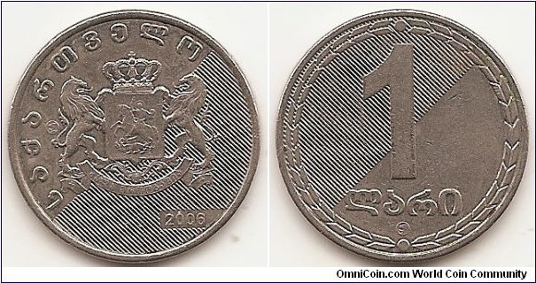 1 Lari
KM#90
7.80 g., Copper-Nickel, 26.2 mm. Obv: National arms Rev: Value Edge: Reeded and lettered „საქართველო * GEORGIA * საქართველო * GEORGIA *“. Designer: Mamuka Gongadze  
