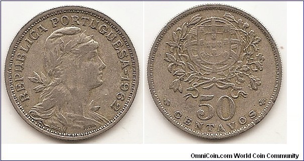 50 Centavos
KM#577
4.00 g., Copper-Nickel, 23 mm. Obv: Female portrait facing right with the country name and date above around the rim Rev: The Portuguese coat of arms and the denomination below Edge: Reeded