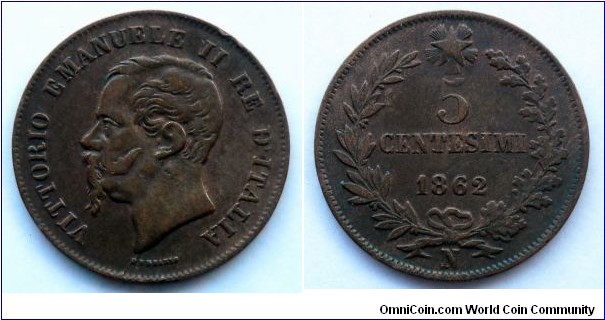 Italy 5 centesimi.
1862 N