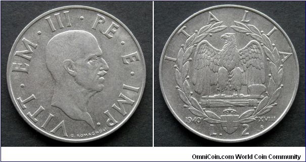Italy 2 lire.
1940 (Non-magnetic)