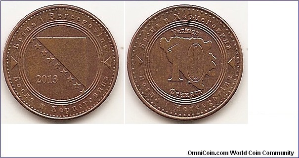 10 Feninga
KM#115
3.90 g., Copper Plated Steel, 20 mm. Obv: Triangle and stars, date at left within circle Rev: Denomination on map within circle Edge: Plain
