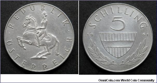 Austria 5 schilling.
1961, Ag 640.