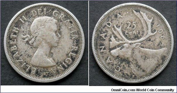 Canada 25 cents.
1964, Ag 800.