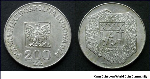 Poland 200 złotych.
1974, 30th Anniversary of People's Republic of Poland. Ag 625. II