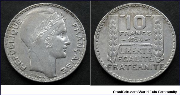 France 10 francs.
1934, Ag 680.