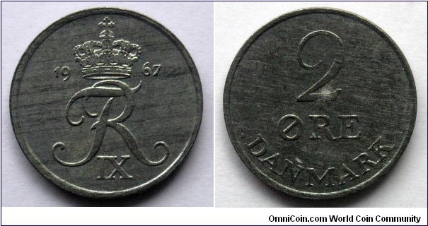 Denmark 2 ore.
1967, Zinc