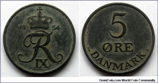 Denmark 5 ore.
1954, Zinc