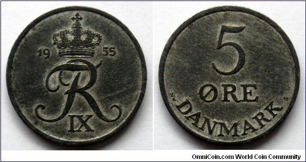 Denmark 5 ore.
1955, Zinc (II)
