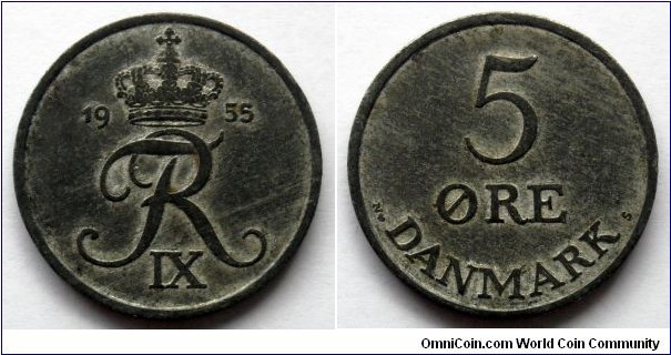 Denmark 5 ore.
1955, Zinc (II)