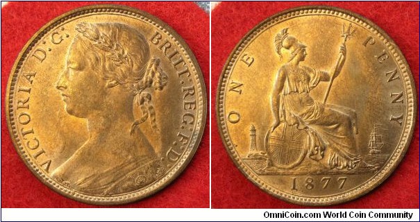 UK penny. 1877. Freeman 091. R5. ex J Workman. aBU.