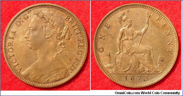 UK penny 1875 Freeman 082. Only R5 but with mirror-like fields.
