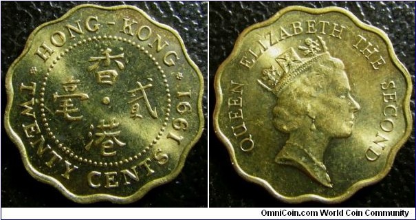 Hong Kong 1991 20 cents. 