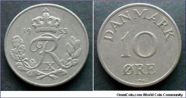 Denmark 10 ore.
1953